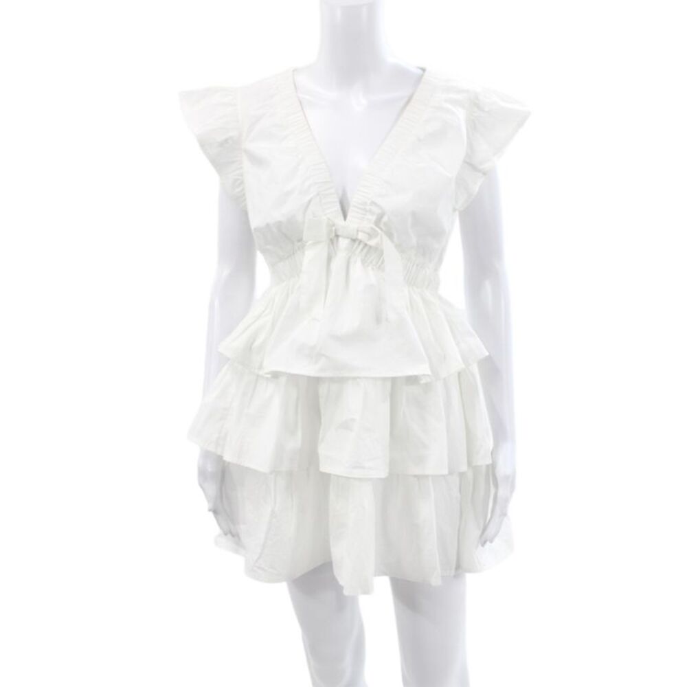 Day + Moon Womens Mini Dress White Cotton V Neck Sleeveless Boho Size S